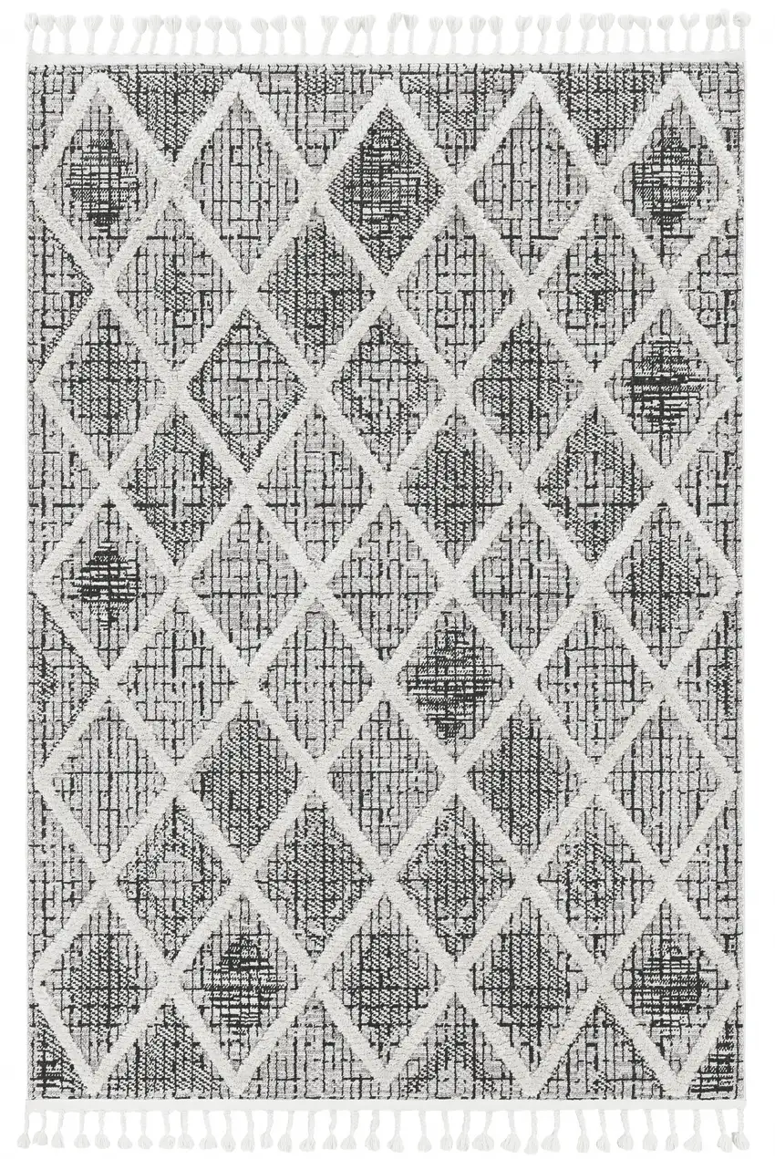Charcoal Diamonds Area Rug with Fringe Photo 3