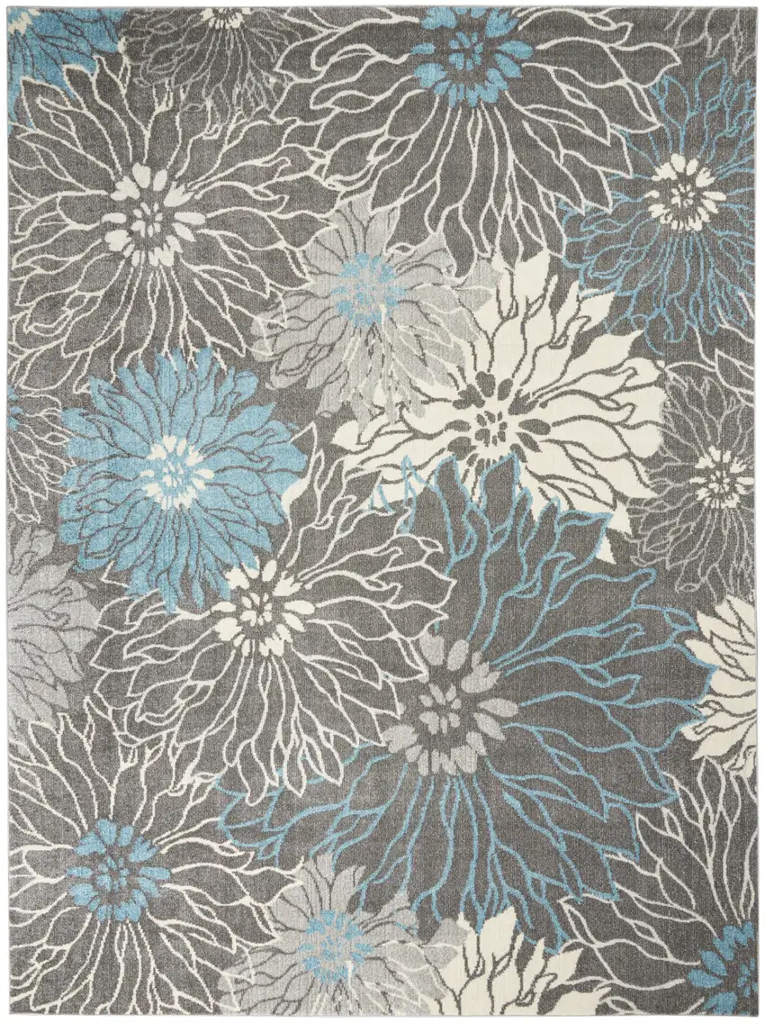 Charcoal Floral Power Loom Area Rug Photo 1