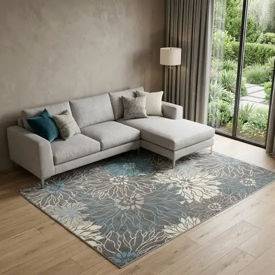 Charcoal Floral Power Loom Area Rug Photo 1