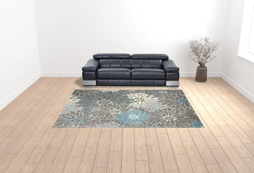 Charcoal Floral Power Loom Area Rug Photo 2