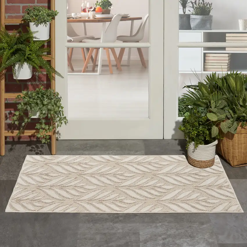 Gray and Ivory Floral Indoor Outdoor Area Rug Photo 7