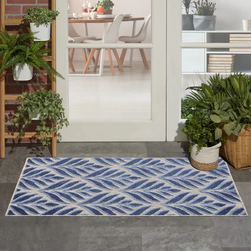 Blue Floral Indoor Outdoor Area Rug Photo 9