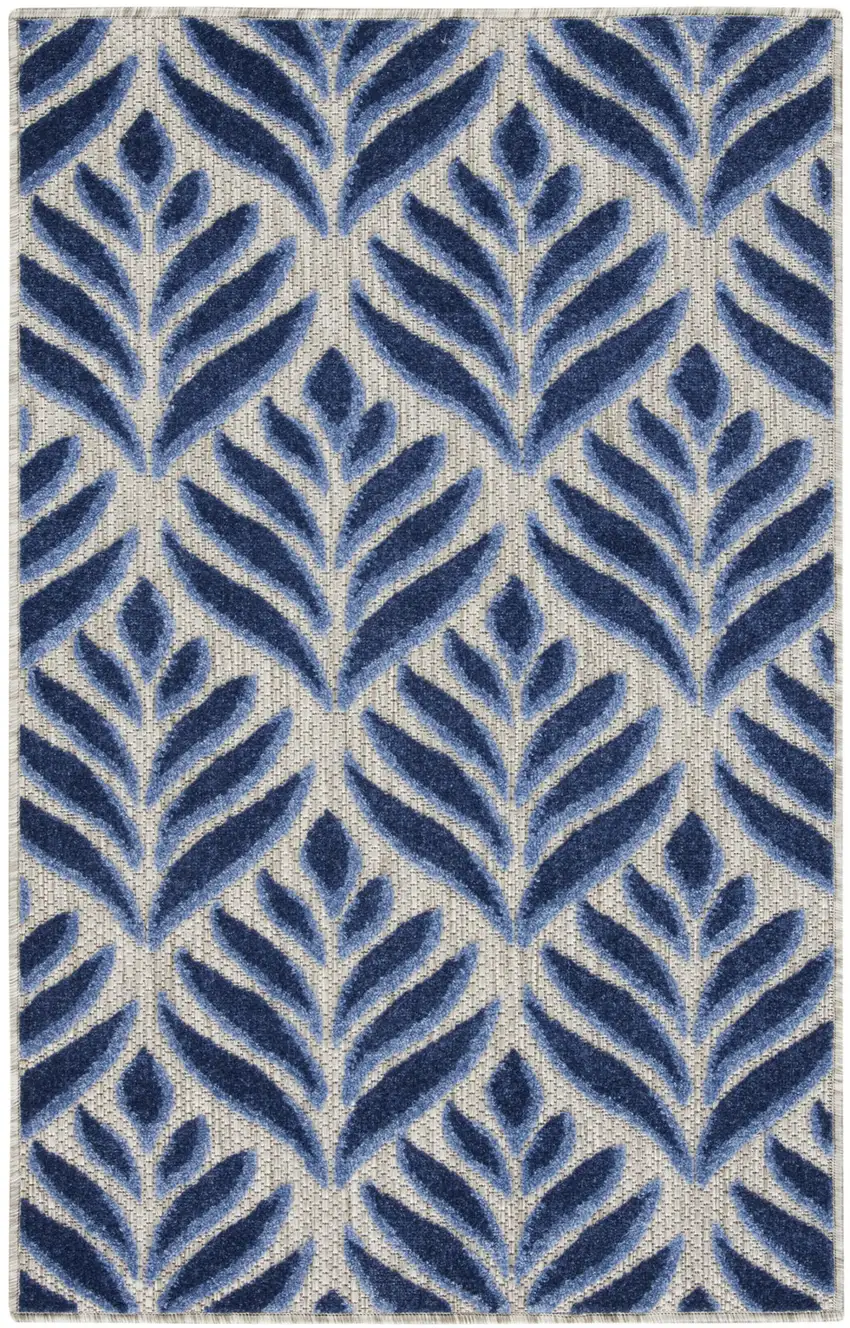 Blue Floral Indoor Outdoor Area Rug Photo 3