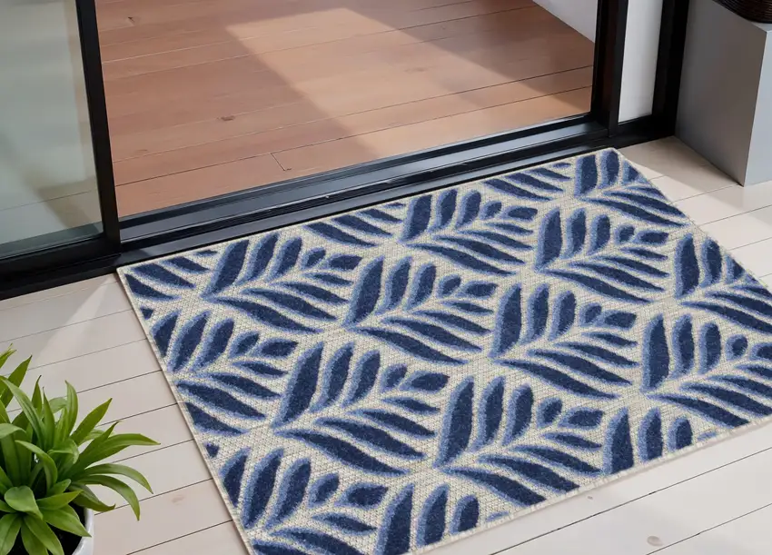 Blue Floral Indoor Outdoor Area Rug Photo 1