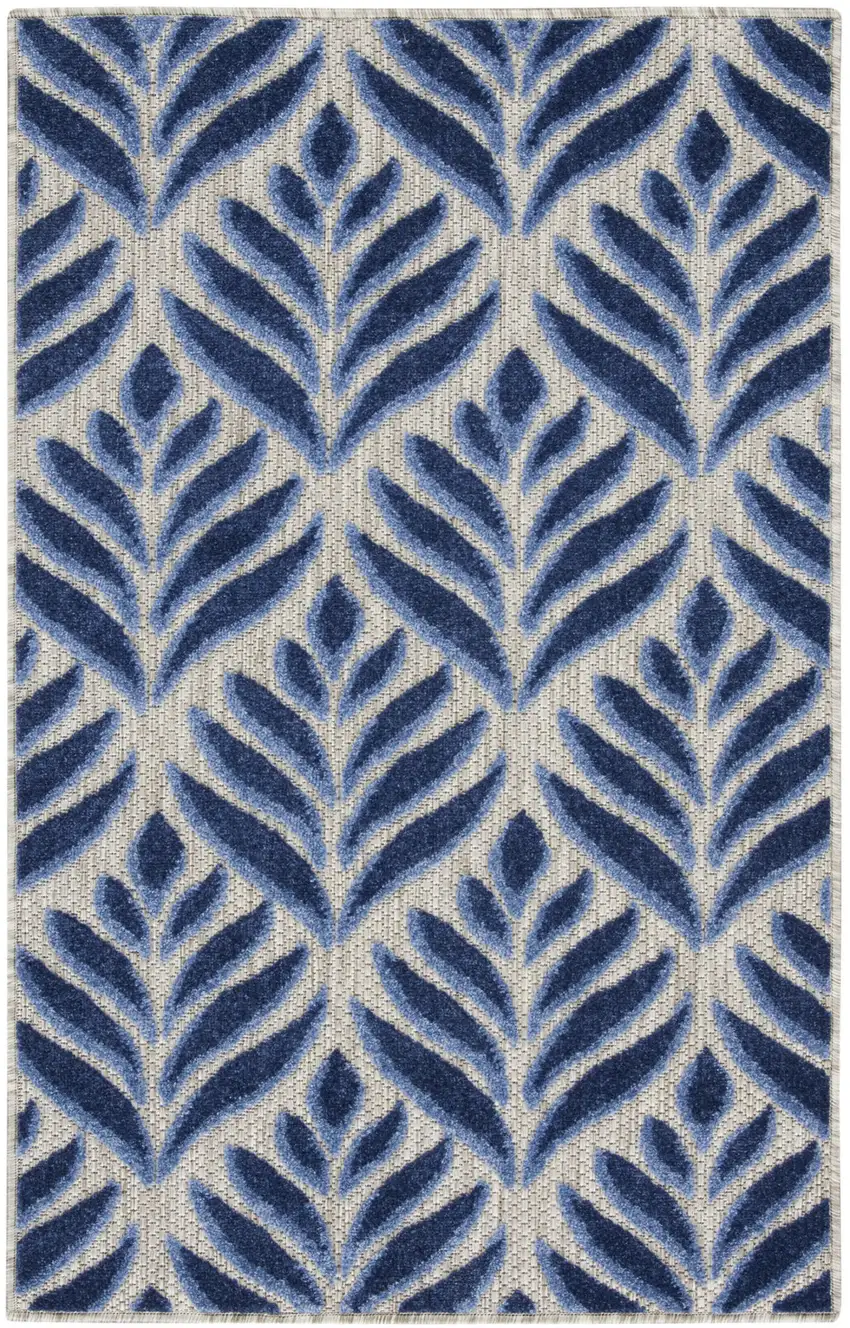Blue Floral Indoor Outdoor Area Rug Photo 1