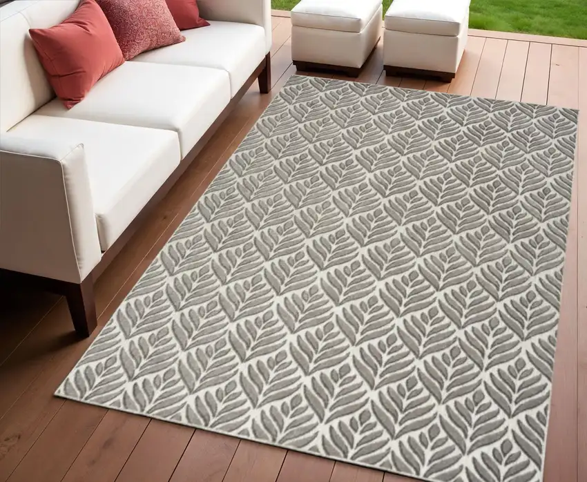Charcoal Floral Stain Resistant Non Skid Area Rug Photo 1