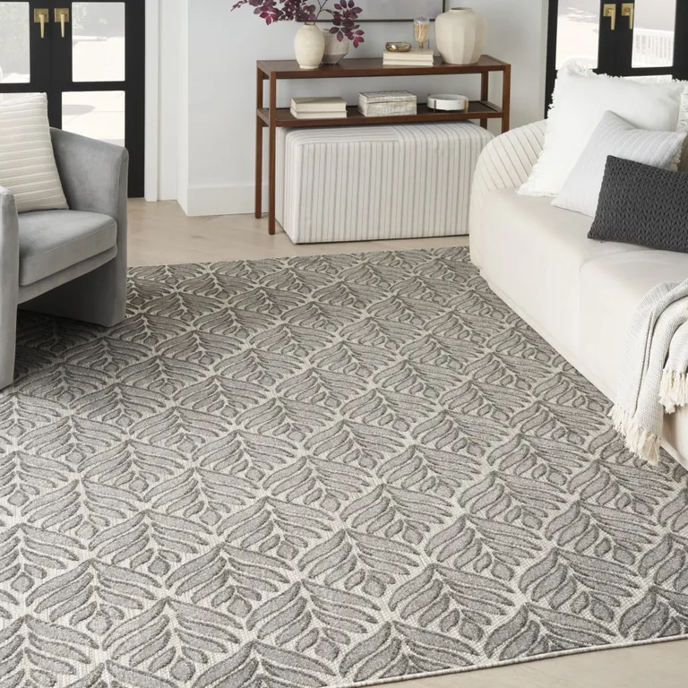Charcoal Floral Stain Resistant Non Skid Area Rug Photo 5