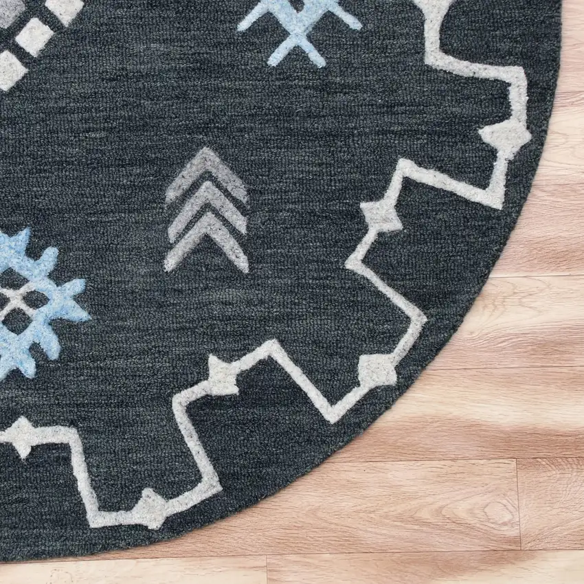 Charcoal Geometric Border Area Rug Photo 4