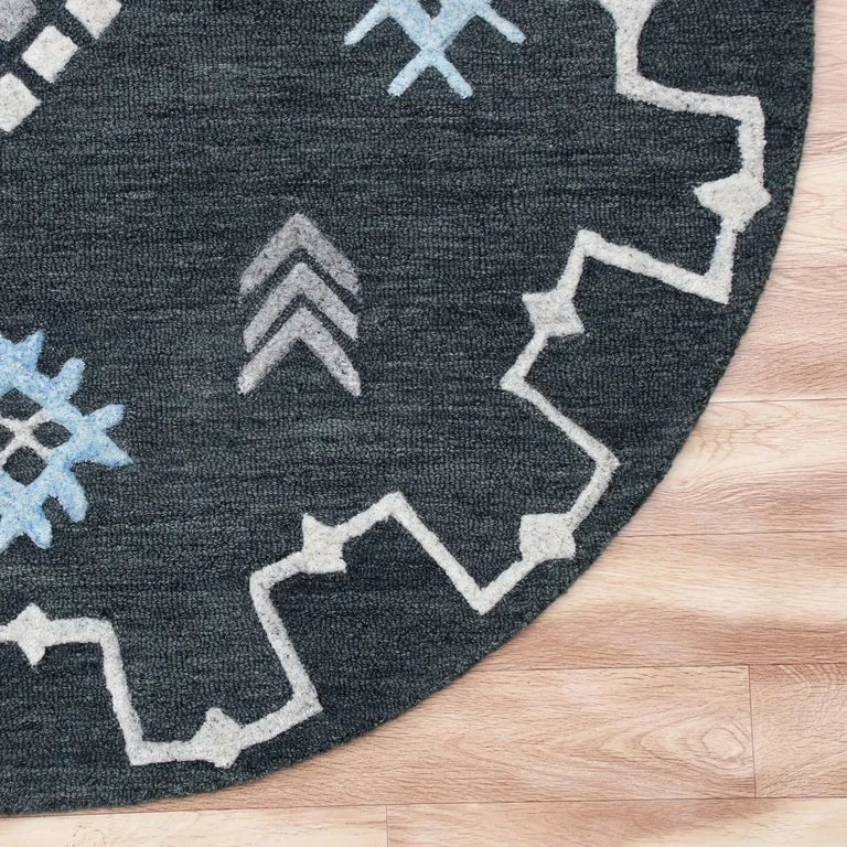 Charcoal Geometric Border Area Rug Photo 4