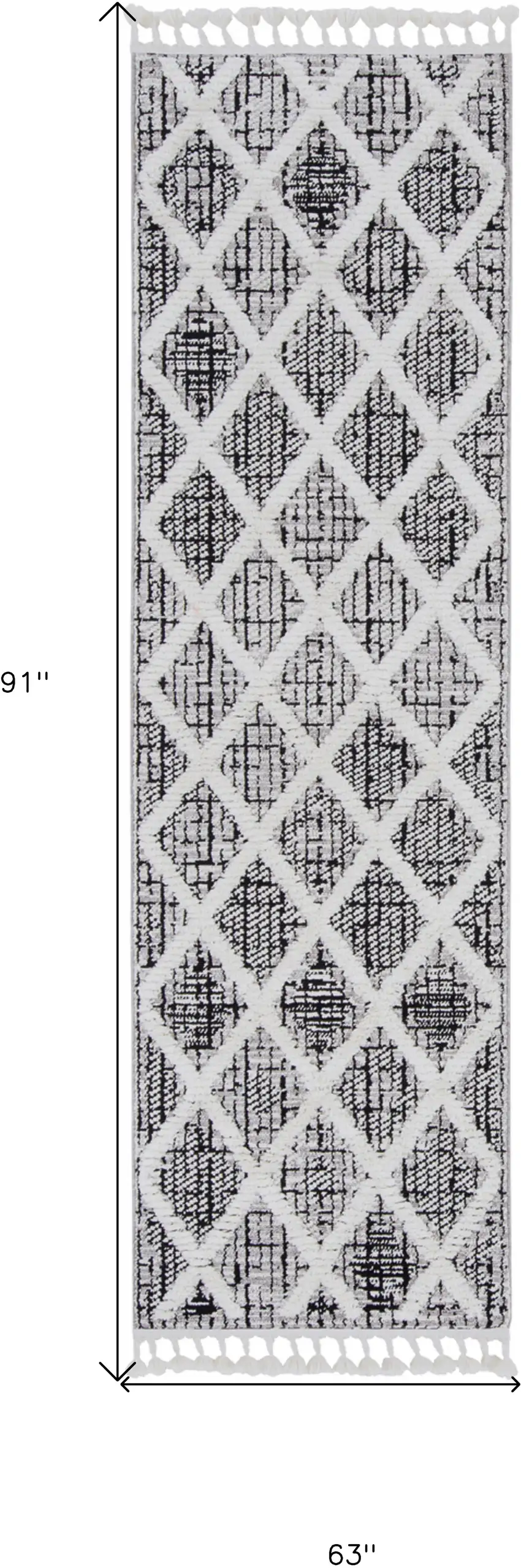 Charcoal Geometric Diamond Indoor Area Rug with Fringe Photo 4