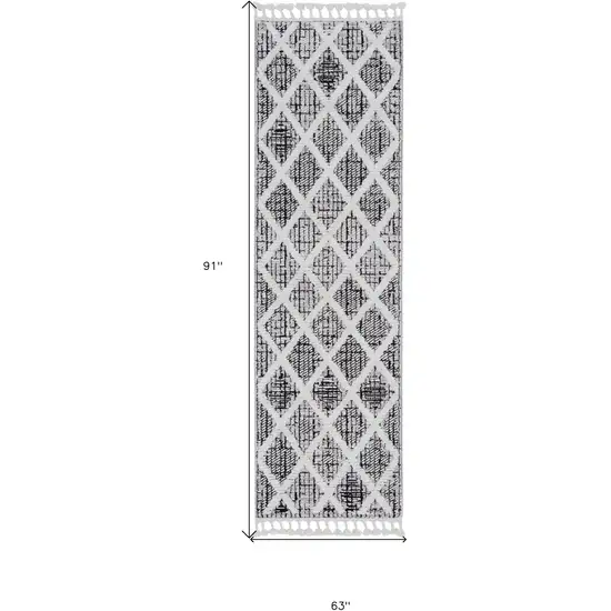 Charcoal Geometric Diamond Indoor Area Rug with Fringe Photo 4
