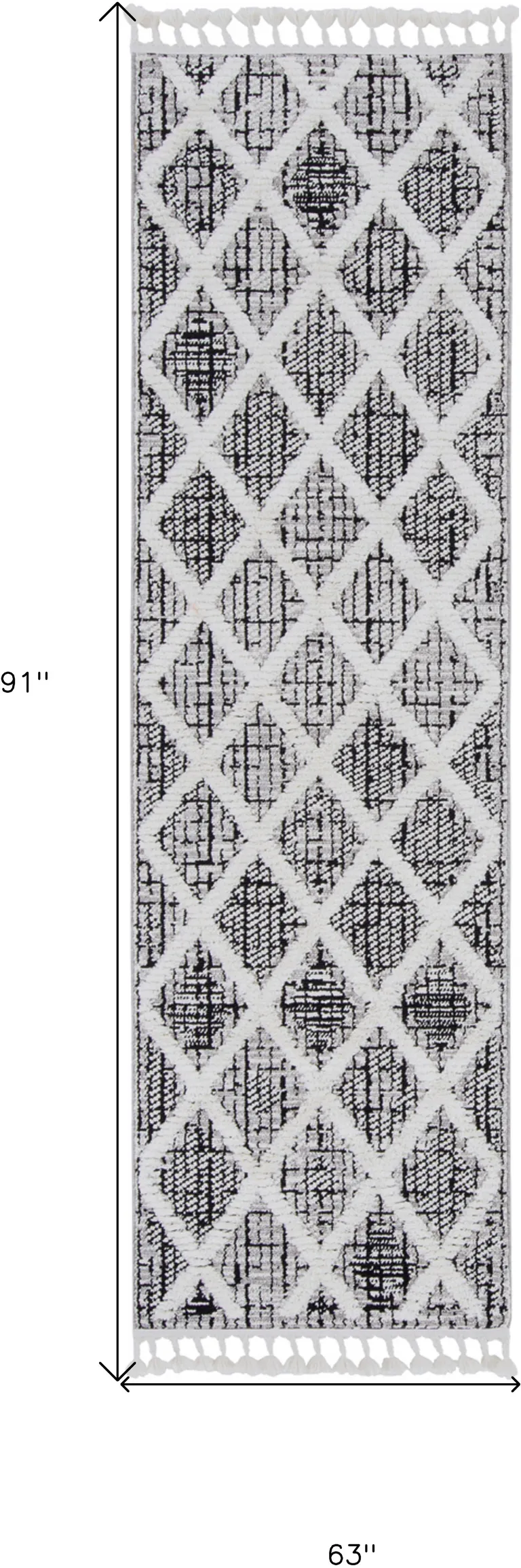 Charcoal Geometric Diamond Indoor Area Rug with Fringe Photo 4