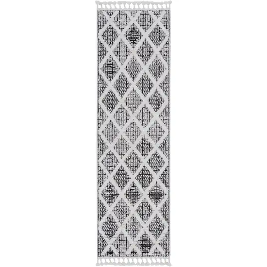 Charcoal Geometric Diamond Indoor Area Rug with Fringe Photo 2