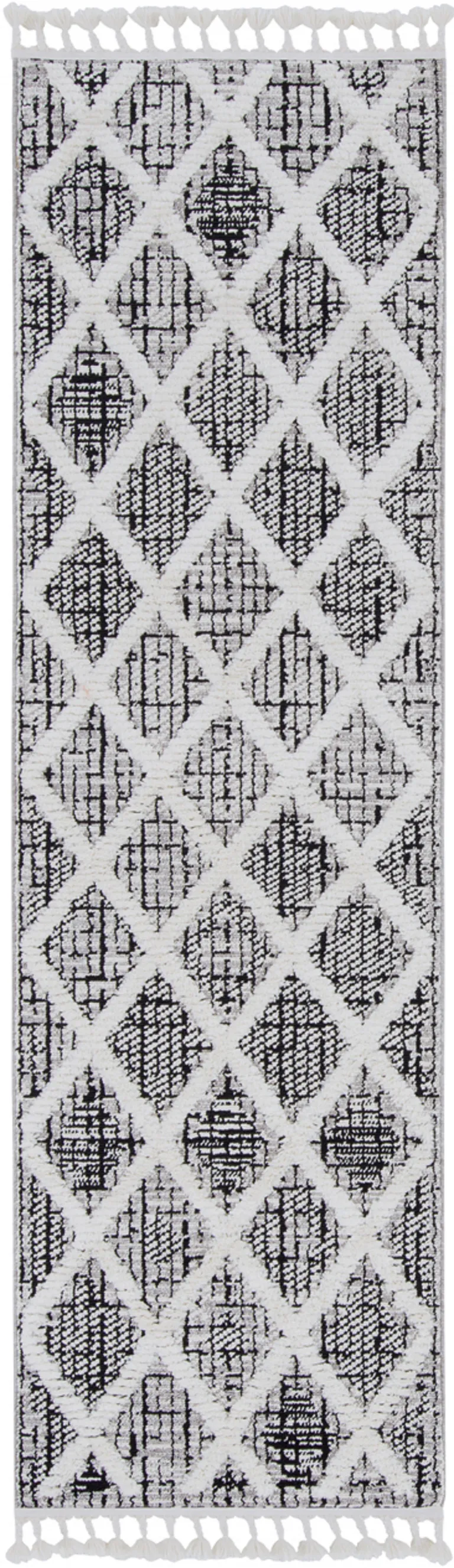 Charcoal Geometric Diamond Indoor Area Rug with Fringe Photo 2