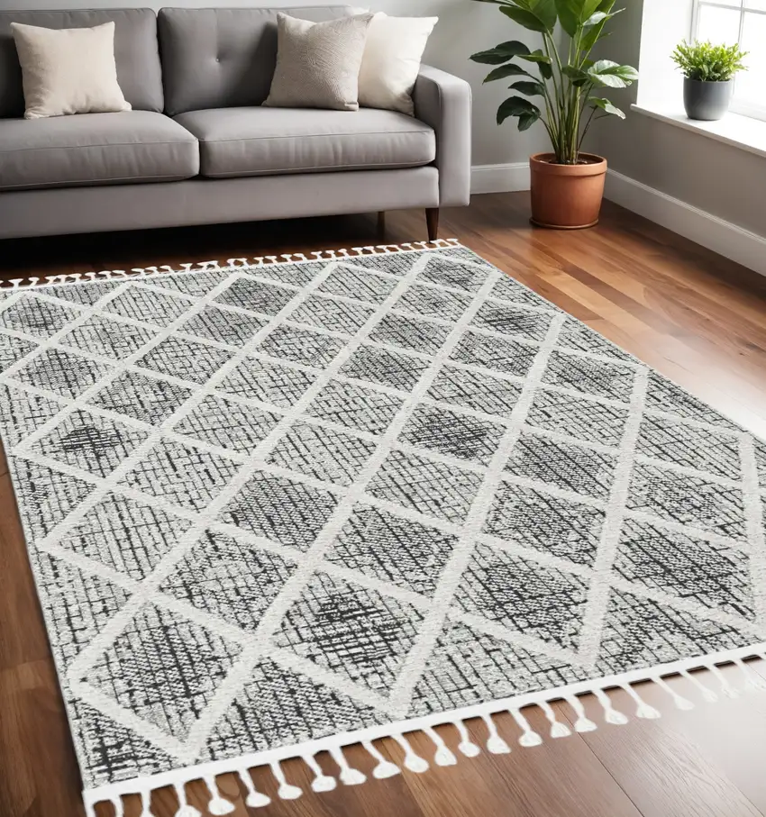 Cream And Charcoal Geometric Area Rug Photo 2