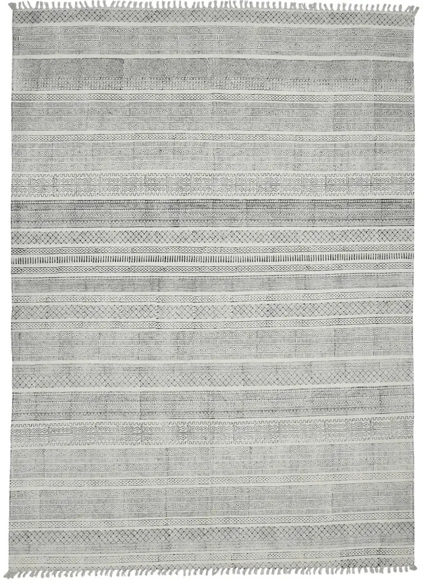 Charcoal Geometric Flatweave Handmade Distressed Area Rug Photo 1