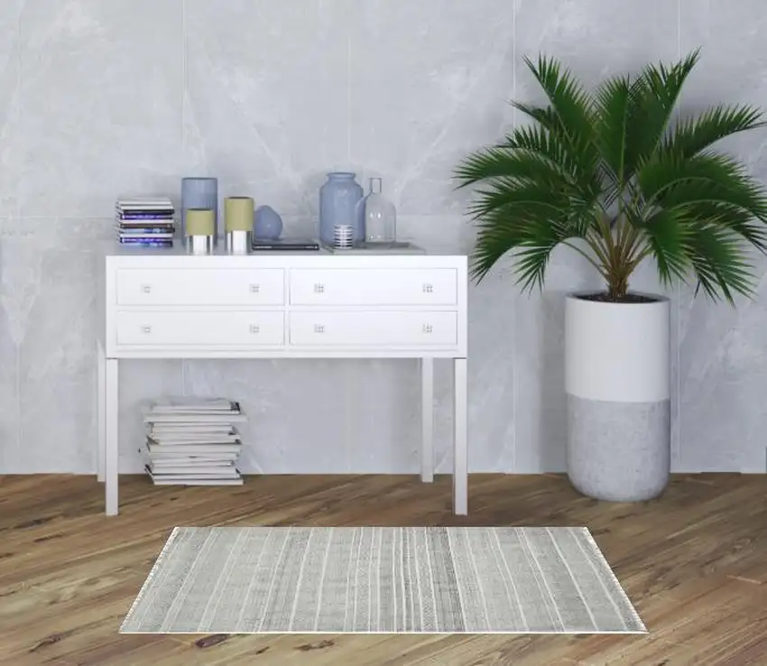 Charcoal Geometric Flatweave Handmade Distressed Area Rug Photo 2