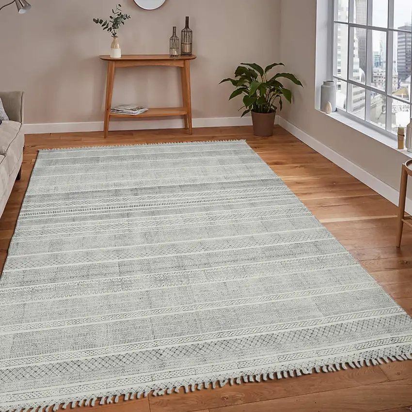 Charcoal Geometric Flatweave Handmade Distressed Area Rug Photo 6