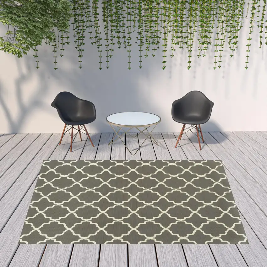 Charcoal Geometric Stain Resistant Indoor Outdoor Area Rug Photo 2