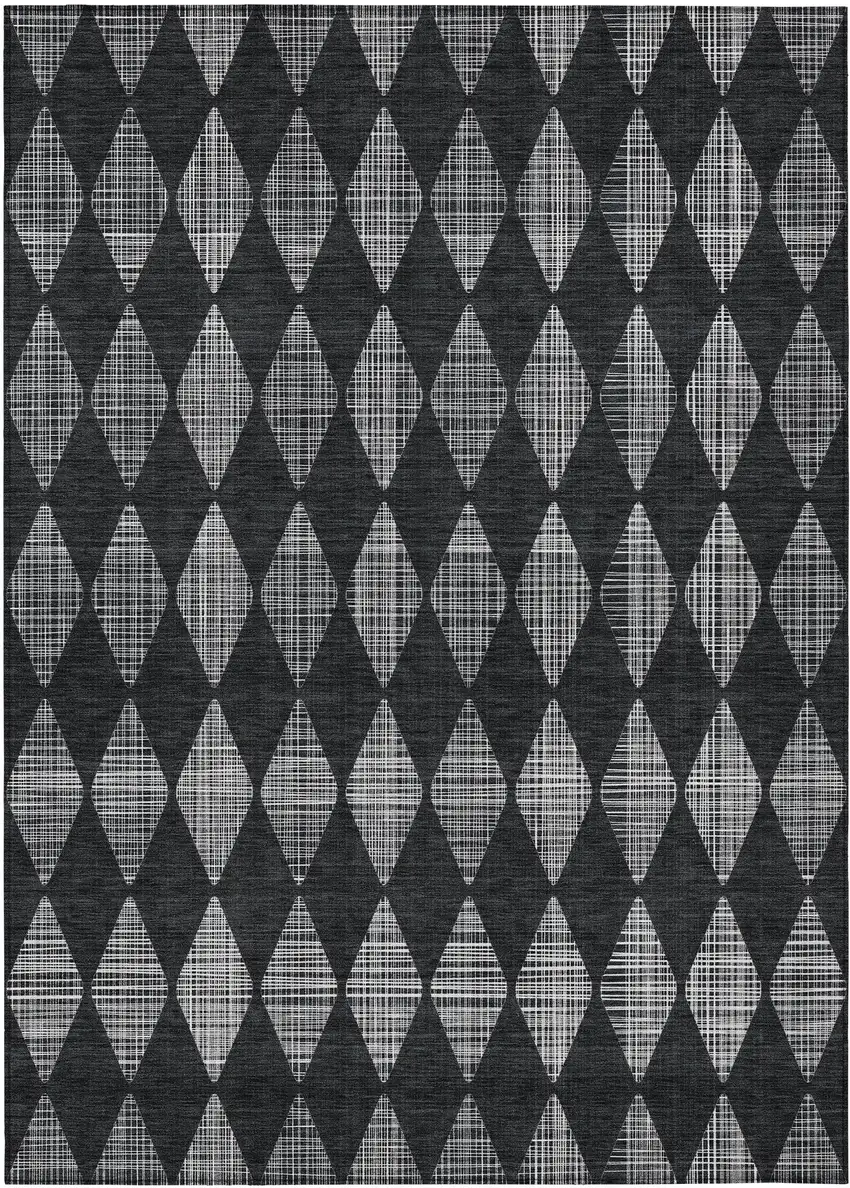 Charcoal Geometric Washable Non Skid Indoor Outdoor Area Rug Photo 2