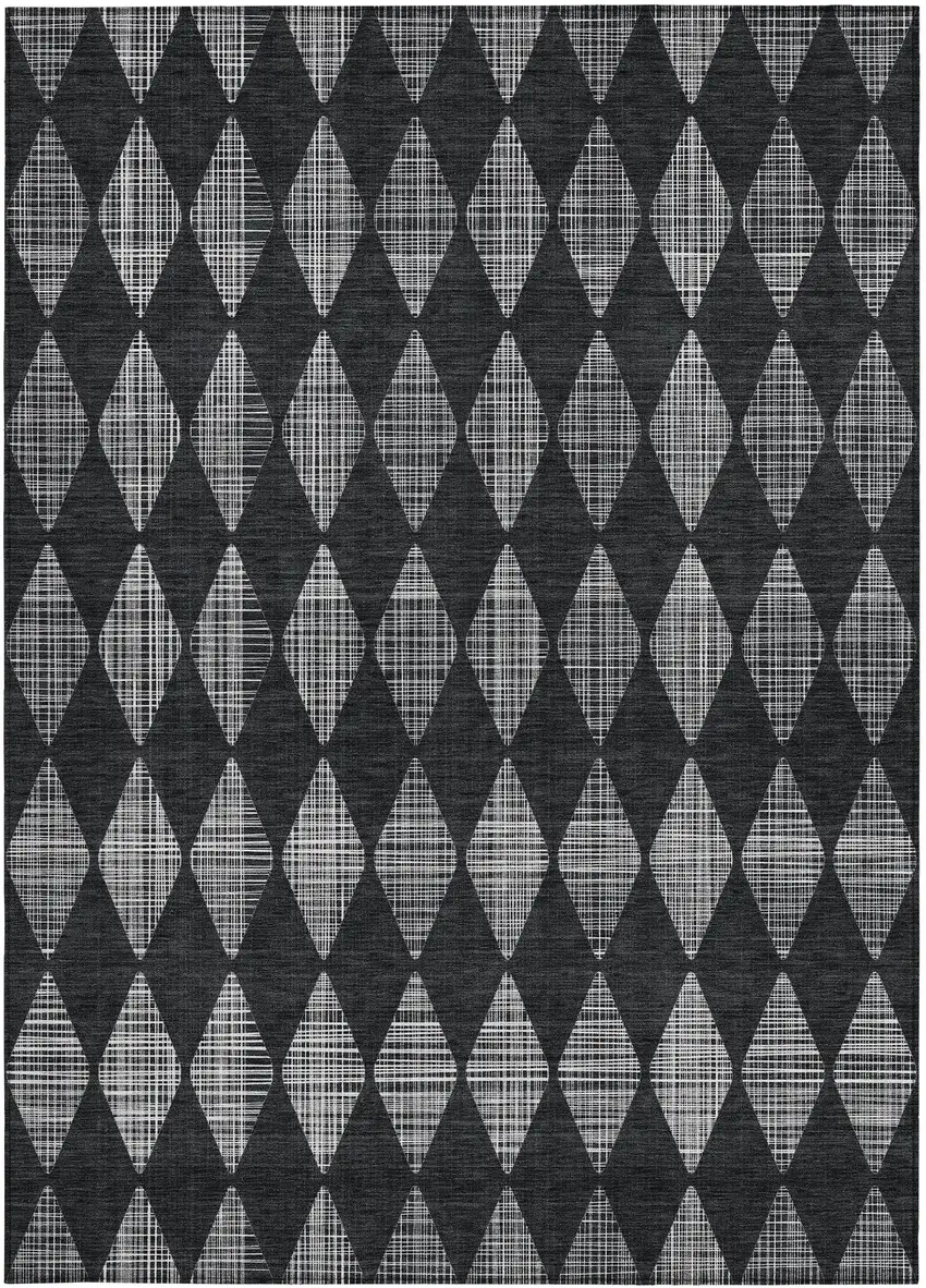 Charcoal Geometric Washable Non Skid Indoor Outdoor Area Rug Photo 6