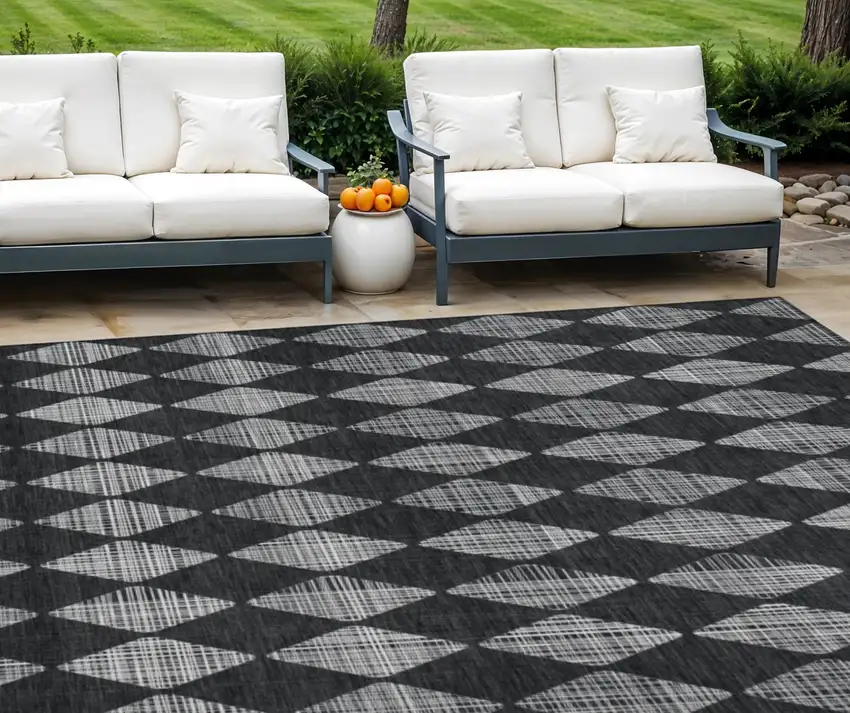 Charcoal Geometric Washable Non Skid Indoor Outdoor Area Rug Photo 1