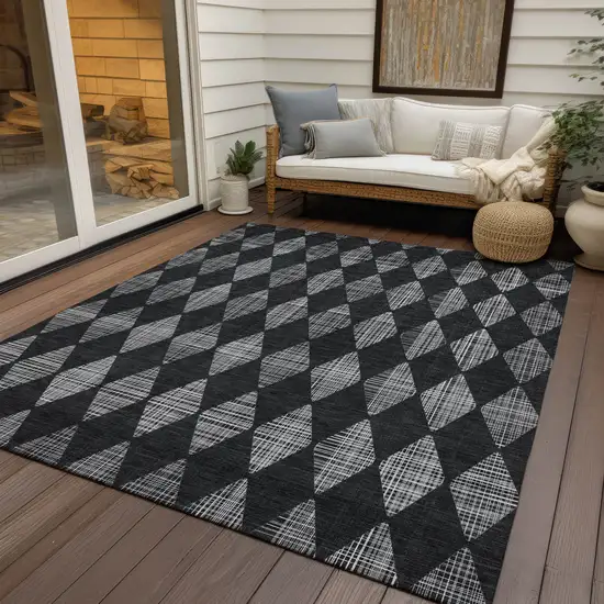 Charcoal Geometric Washable Indoor Outdoor Area Rug Photo 9