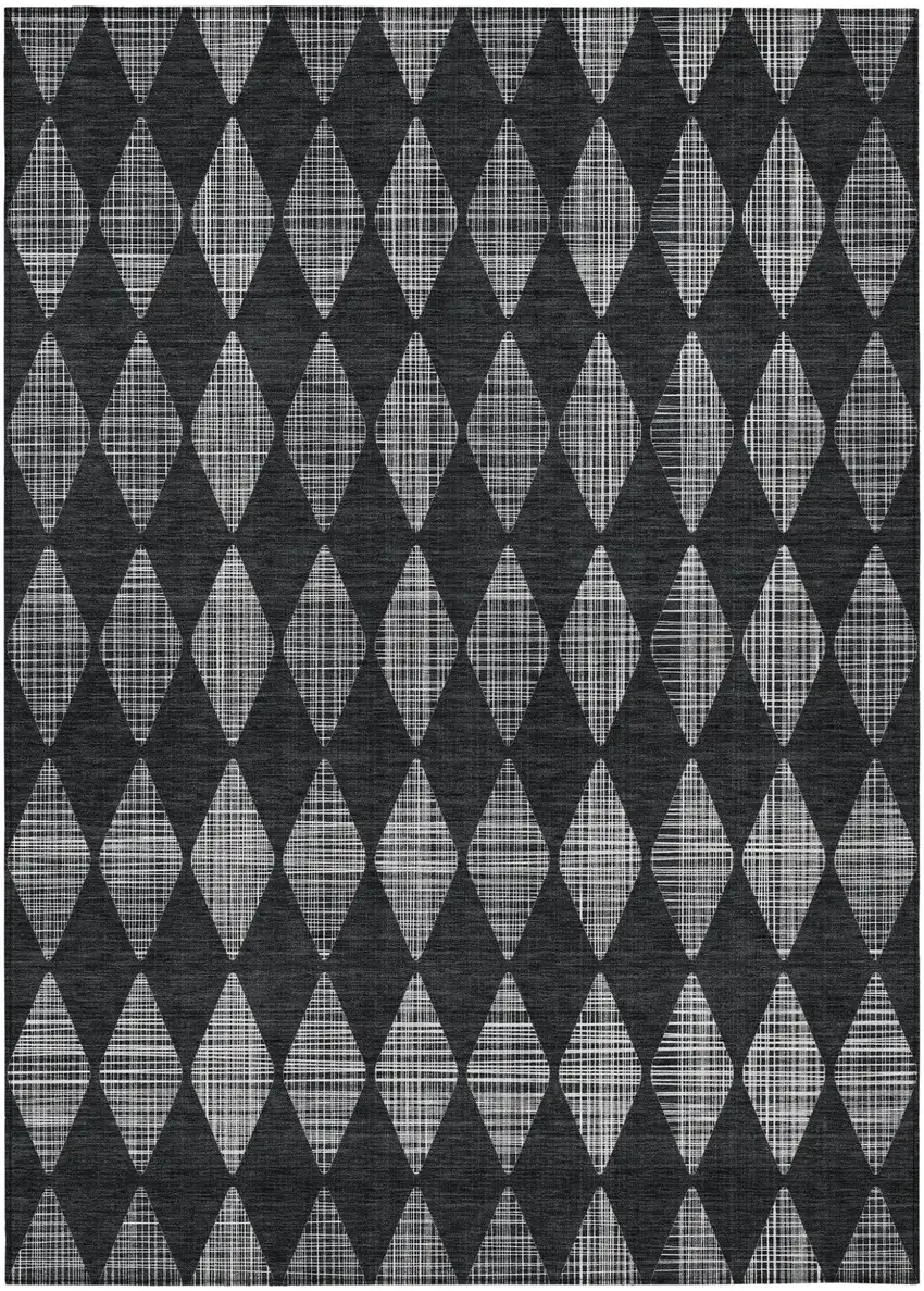 Charcoal Geometric Washable Indoor Outdoor Area Rug Photo 2
