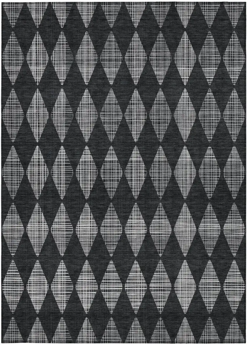 Charcoal Geometric Washable Non Skid Indoor Outdoor Area Rug Photo 6