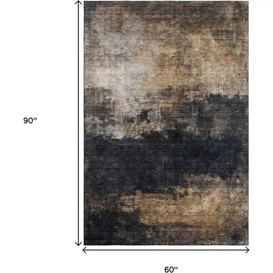 Charcoal Gold And Beige Abstract Washable Area Rug With UV Protection Photo 9