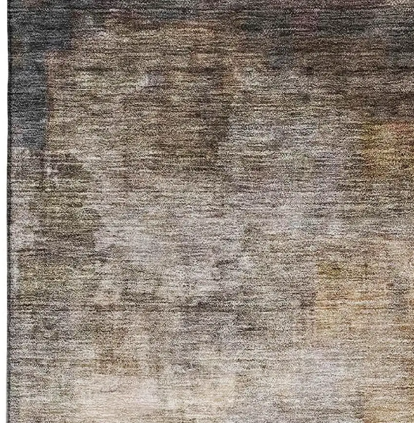 Charcoal Gold And Beige Abstract Washable Area Rug With UV Protection Photo 2