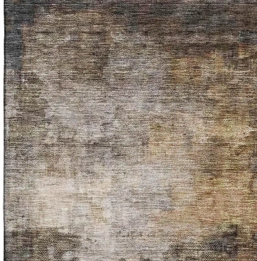 Charcoal Gold And Beige Abstract Washable Area Rug With UV Protection Photo 3