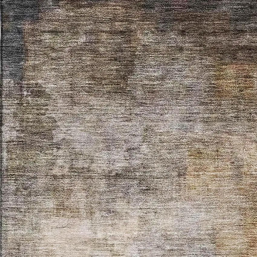 Charcoal Gold And Beige Abstract Washable Area Rug With UV Protection Photo 2