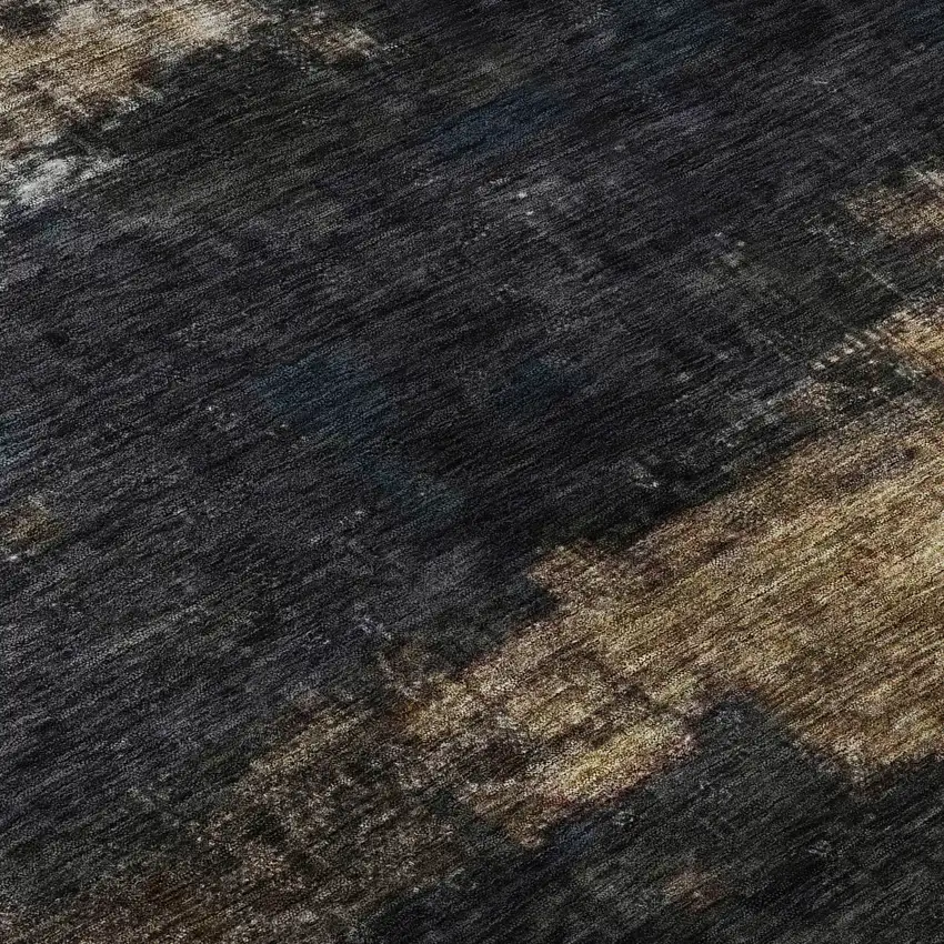 Charcoal Gold And Beige Abstract Washable Area Rug With UV Protection Photo 8