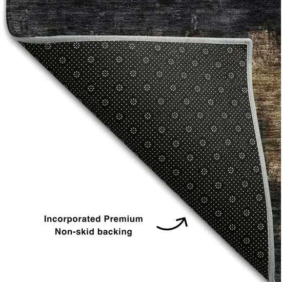 Charcoal Gold And Beige Abstract Washable Area Rug With UV Protection Photo 5