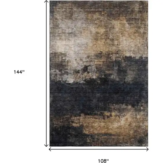 Charcoal Gold And Beige Abstract Washable Area Rug With UV Protection Photo 9