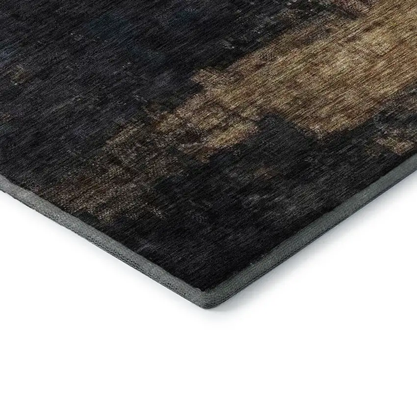 Charcoal Gold And Beige Abstract Washable Area Rug With UV Protection Photo 7