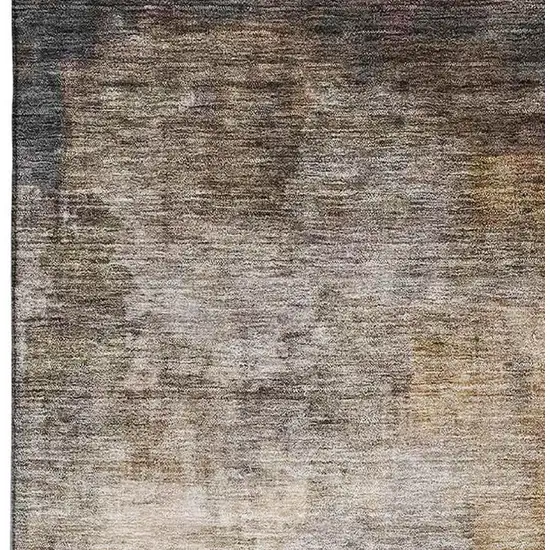 Charcoal Gold And Beige Abstract Washable Area Rug With UV Protection Photo 2