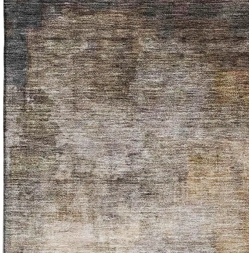 Charcoal Gold And Beige Abstract Washable Area Rug With UV Protection Photo 2