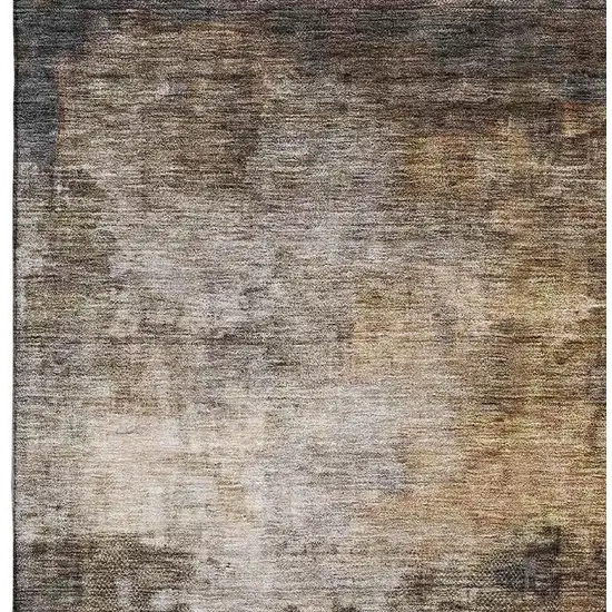 Charcoal Gold And Beige Abstract Washable Area Rug With UV Protection Photo 3