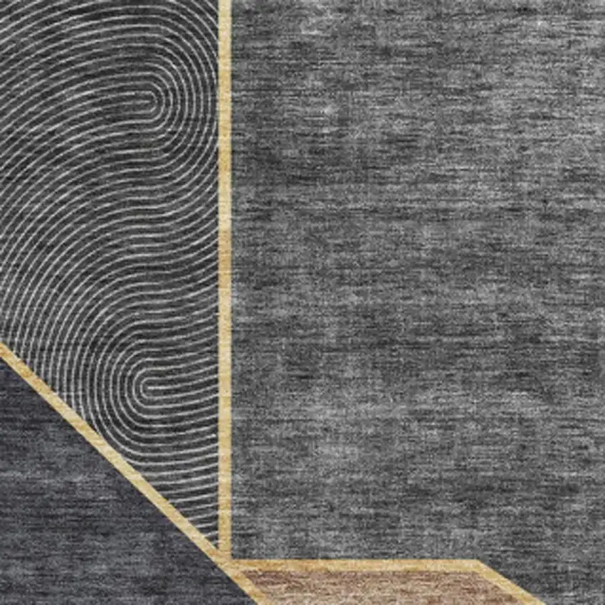 Charcoal Gold And Brown Geometric Washable Area Rug With UV Protection Photo 3