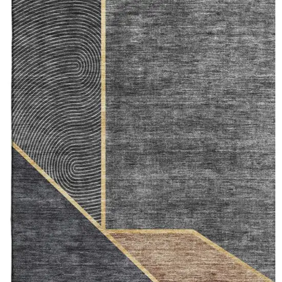 Charcoal Gold And Brown Geometric Washable Area Rug With UV Protection Photo 4