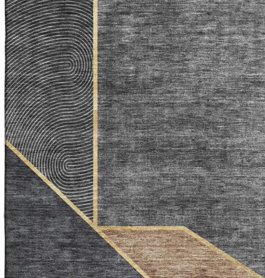 Charcoal Gold And Brown Geometric Washable Area Rug With UV Protection Photo 4