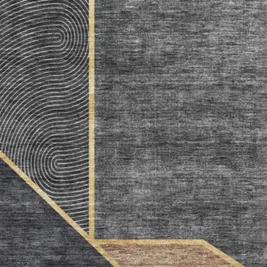 Charcoal Gold And Brown Geometric Washable Area Rug With UV Protection Photo 3