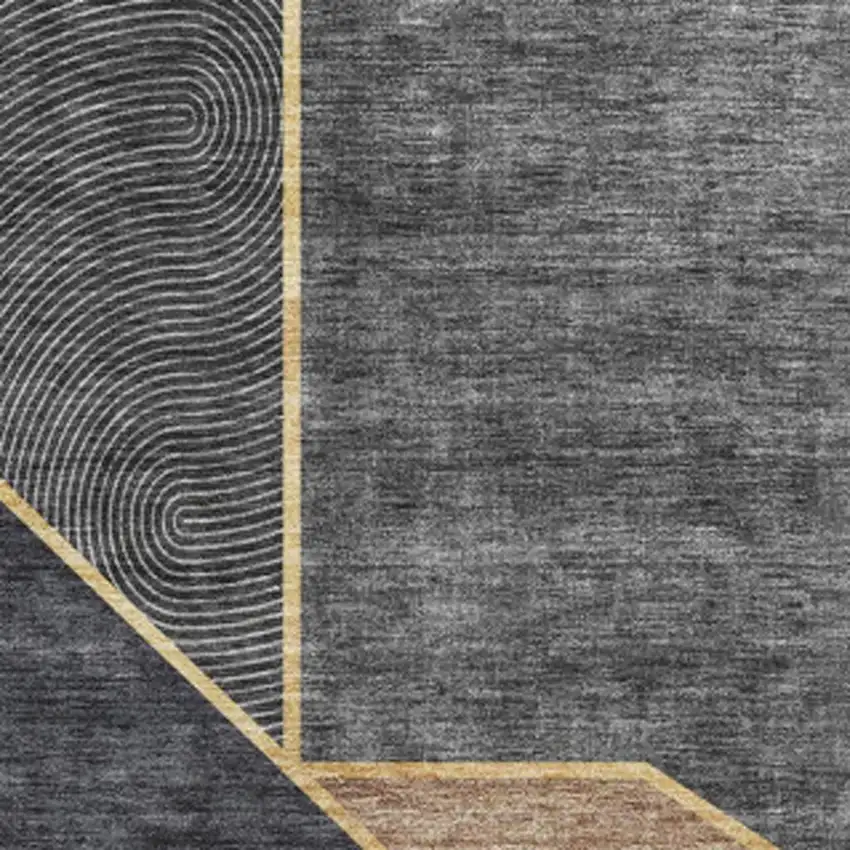 Charcoal Gold And Brown Geometric Washable Area Rug With UV Protection Photo 3