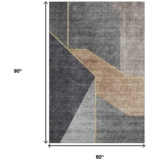 Charcoal Gold And Brown Geometric Washable Area Rug With UV Protection Photo 3