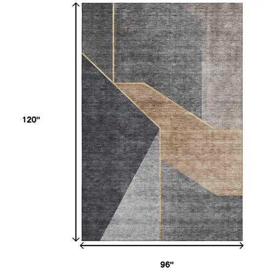 Charcoal Gold And Brown Geometric Washable Area Rug With UV Protection Photo 3