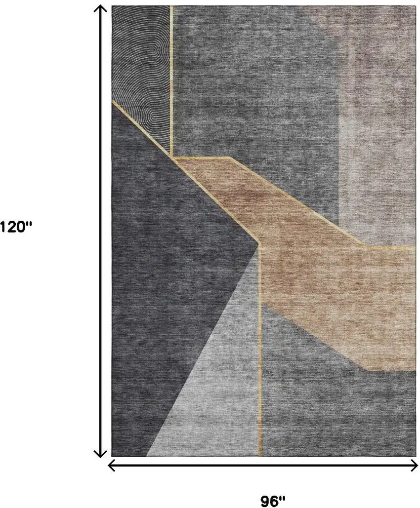 Charcoal Gold And Brown Geometric Washable Area Rug With UV Protection Photo 3