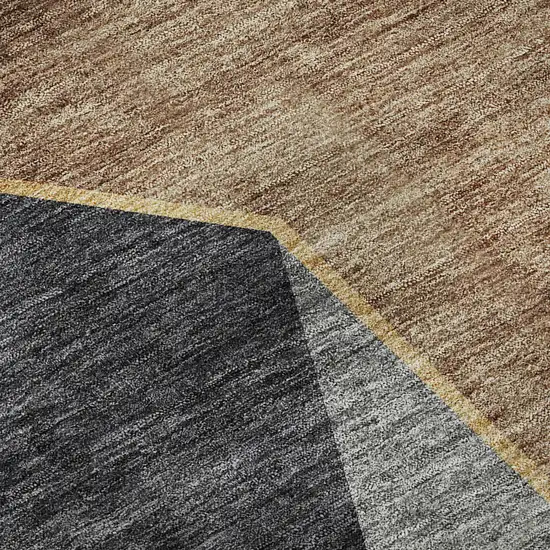 Charcoal Gold And Brown Geometric Washable Area Rug With UV Protection Photo 9