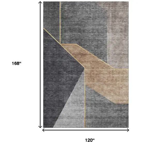 Charcoal Gold And Brown Geometric Washable Area Rug With UV Protection Photo 3